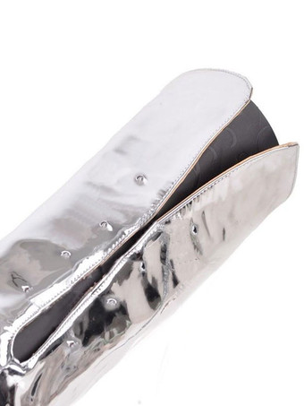 セクシーなハイヒールブーツラウンドトゥジッパーメタルディテール幾何学的なスチレットヒールレイブクラブサイハイブーツ膝上にブロンドブーツ ポールダンスシューズ