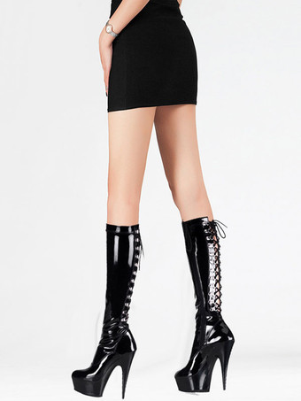 セクシーなハイヒールブーツラウンドトゥスティレットヒールジッパー幾何学的なレイブクラブサイハイブーツディープグレーオーバーニーブーツ ポールダンスシューズ