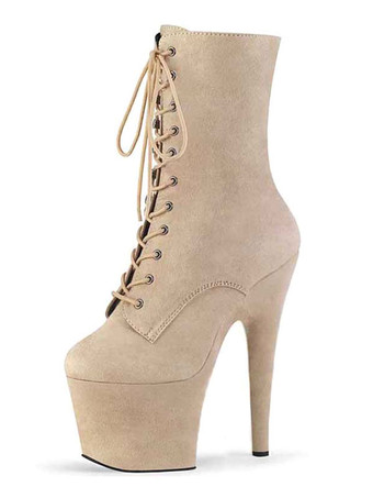 肌色セクシーなハイヒールブーツラウンドトゥジッパー幾何学的なスティレットヒールレイブクラブブラックサイハイブーツ ポールダンスシューズ