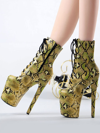 女性のセクシーなブーツラウンドトゥレースアップジッパー幾何学的なスティレットヒールレイブクラブサイハイブーツヌード ポールダンスシューズ