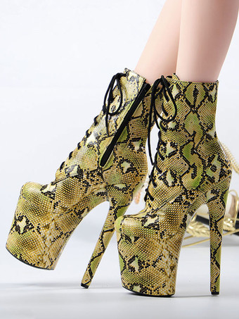 女性のセクシーなブーツラウンドトゥレースアップジッパー幾何学的なスティレットヒールレイブクラブサイハイブーツヌード ポールダンスシューズ