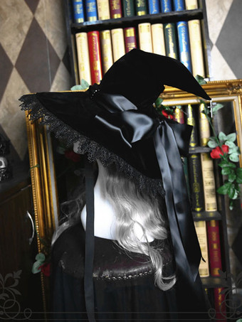 ブラック ゴシックロリータハット ロリータウィッチハット ボウレース アクセサリーレース ボウポリエステルパープル