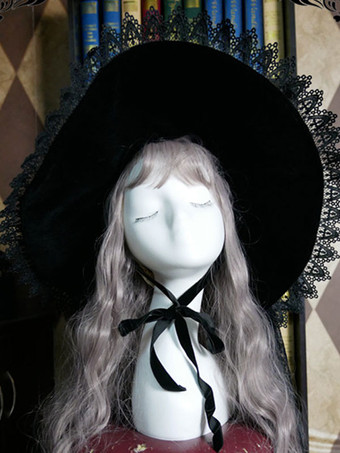 Lolita Sombrero de Lolita Encaje Poliéster Accesorios de Lolita Sombrero de bruja negro