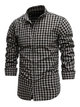 negro Camisa casual para hombre Cuello vuelto Elegante Plaid Rojo Camisas para hombre
