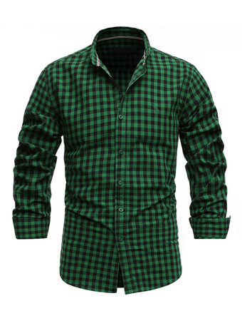 verde Camisa casual para hombre Cuello vuelto Elegante Plaid Rojo Camisas para hombre