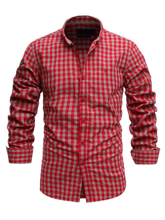 rojo Camisa casual para hombre Cuello vuelto Elegante Plaid Rojo Camisas para hombre