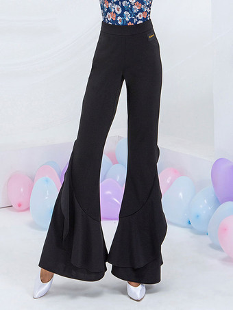 社交ダンスコスチュームブラックライクラスパンデックスフレアパンツダンスウェア