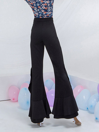 社交ダンスコスチュームブラックライクラスパンデックスフレアパンツダンスウェア