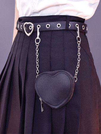 Gothic Lolita Fanny Pack Grommets Metal Details Metallic Sash PU Leather Miscellaneous Black Lolita Bag