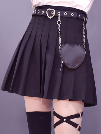 ゴシックロリータファニーパックグロメットメタルディテールメタリックサッシュPUレザーその他ブラックロリータバッグ