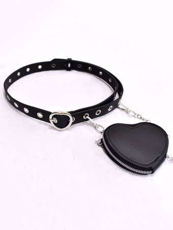 ゴシックロリータファニーパックグロメットメタルディテールメタリックサッシュPUレザーその他ブラックロリータバッグ