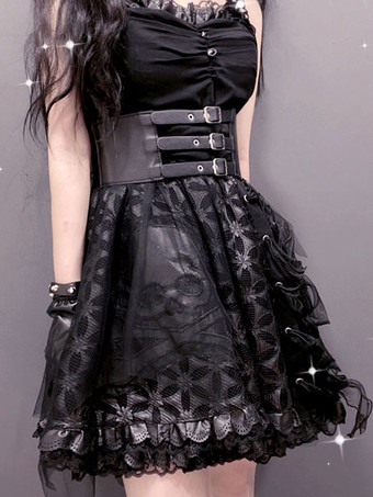 ゴシックロリータカマーバンドメタルディテールグロメットメタリックPUレザーその他ブラックロリータアクセサリー