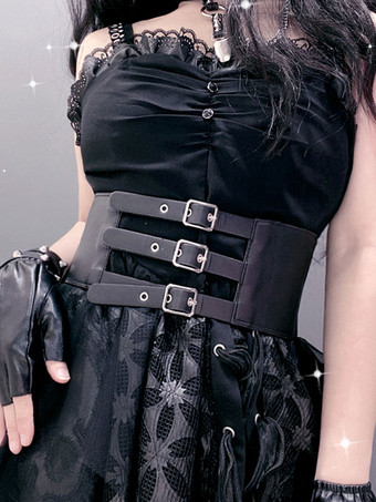 Gothic Lolita Cummerbund Metal Details Grommets Metallic PU Leather Miscellaneous Black Lolita Accessories