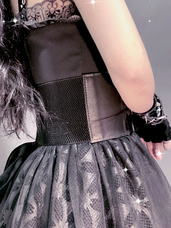 ゴシックロリータカマーバンドメタルディテールグロメットメタリックPUレザーその他ブラックロリータアクセサリー