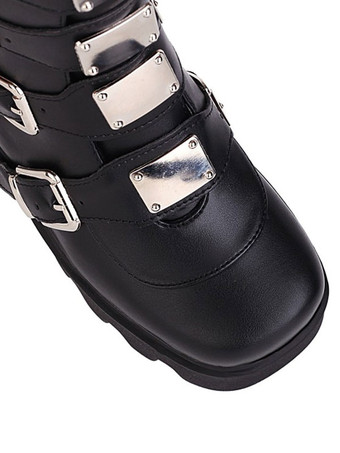 ロリータブーツラウンドトゥPUレザーブラックロリータフットウェア