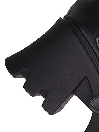 ロリータブーツラウンドトゥPUレザーブラックロリータフットウェア