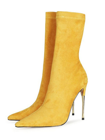 イエロー女性のハイヒール ソックス ブーツ