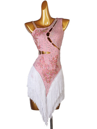 Robes de danse latine Costume de danse Lycra Spandex pour femme rose