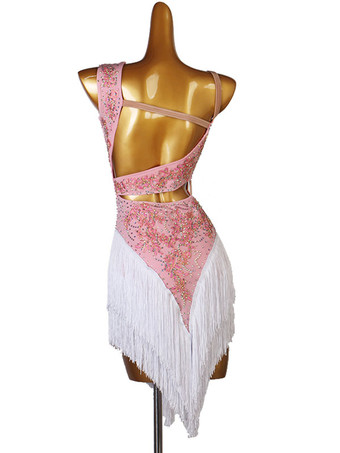 ラテンダンスドレスピンクの女性のライクラスパンデックスドレスダンスコスチューム