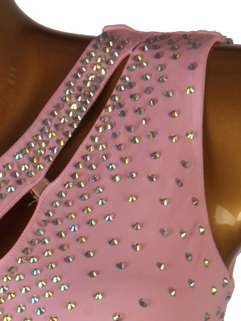 ラテンダンスドレスピンクの女性のライクラスパンデックスドレスダンスコスチューム