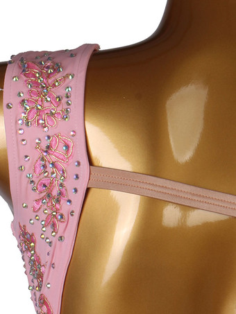 ラテンダンスドレスピンクの女性のライクラスパンデックスドレスダンスコスチューム