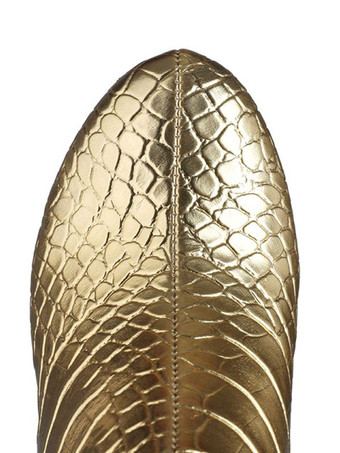 女性用メタリック クロコ プリント プラットフォーム スティレット ヒール ニーハイ ブーツ