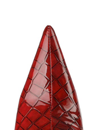 女性の膝の高いブーツスティレットヒール先のとがったつま先PUレザーバーガンディブーツ