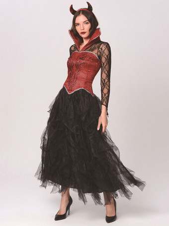 ブラック 女性用ハロウィン悪魔コスチューム ブラックセクシードレス ヘッドウェア ポリエステルレース ホリデーコスチューム フルセット