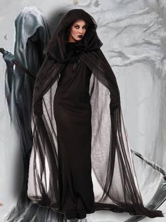 Halloween Azrael Death Costumes Pour Femmes Noir Illustration Effrayant  Cape Polyester Longue Robe Vacances Costumes Ensemble Complet