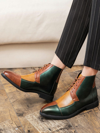メンズ デザート チャッカブーツ カラーブロック レースアップ キャップトゥ オックスフォード アンクルブーツ