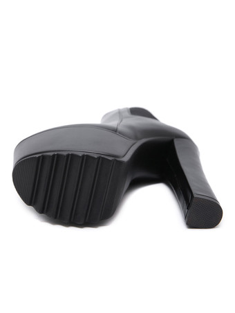 女性アンクル ブーツ ラウンド トゥ チャンキー ヒール PU レザー ハイヒール ブラック ミディアム ブーツ