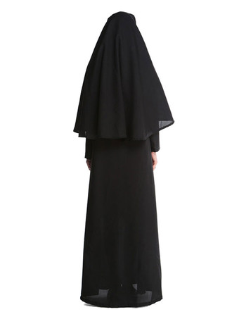 ハロウィン 女性のためのハロウィーンの修道女コスチューム黒のフード付きロングドレス帽子ホリデーコスチュームフルセット