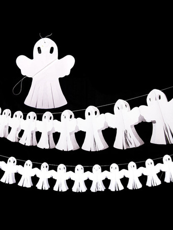 ホワイト ハロウィンデコレーションイエローパンプキンペーパーペーパーガーランド