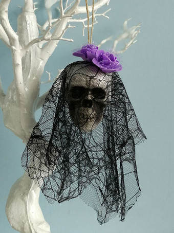 パープル ハロウィンデコレーションレッドポリエステルファイバーローズスカル怖いデコレーション