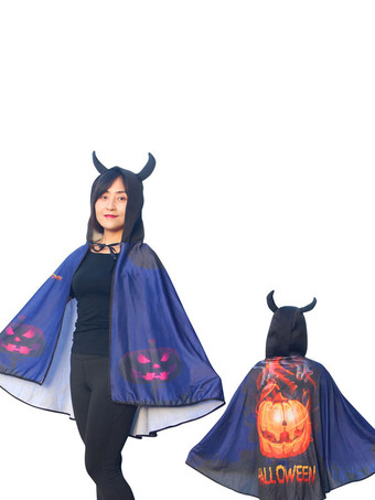 ダークネイビーハロウィンコスチュームアクセサリーマントケープポリエステルモンスタープリントパターンパープルコスチュームケープ
