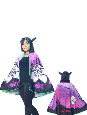 グレープハロウィンコスチュームアクセサリーマントケープポリエステルモンスタープリントパターンパープルコスチュームケープ