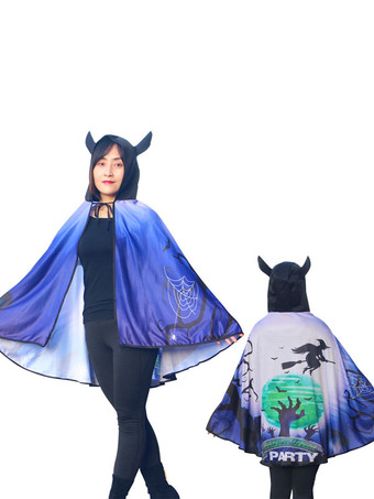 ダズリンブルーハロウィンコスチュームアクセサリーマントケープポリエステルモンスタープリントパターンパープルコスチュームケープ