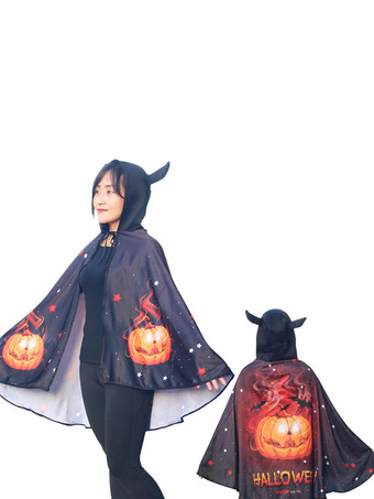 ディープブルーハロウィンコスチュームアクセサリーマントケープポリエステルモンスタープリントパターンパープルコスチュームケープ