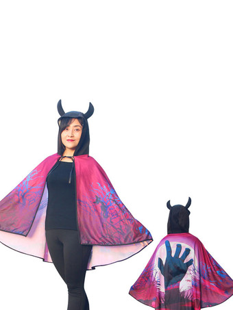 ローズレッドハロウィンコスチュームアクセサリーマントケープポリエステルモンスタープリントパターンパープルコスチュームケープ