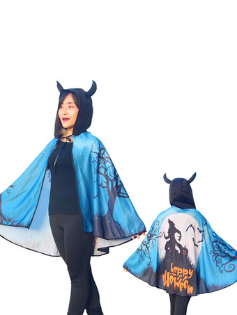 ブルー ハロウィンコスチュームアクセサリーマントケープポリエステルモンスタープリントパターンパープルコスチュームケープ