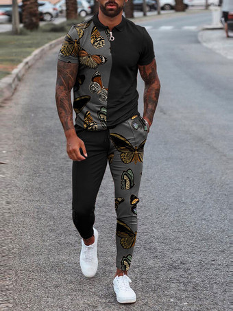 negro Ropa deportiva para hombre  2 piezas  manga corta  cuello vuelto  caqui