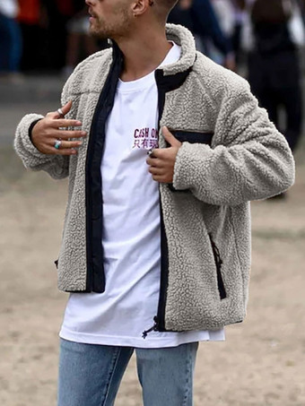 Light Gray Mens Jacket Zipper Polyester Cool