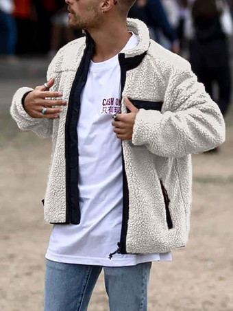 White Mens Jacket Zipper Polyester Cool