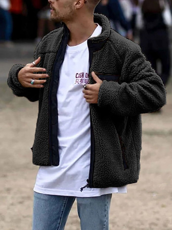 Black Mens Jacket Zipper Polyester Cool