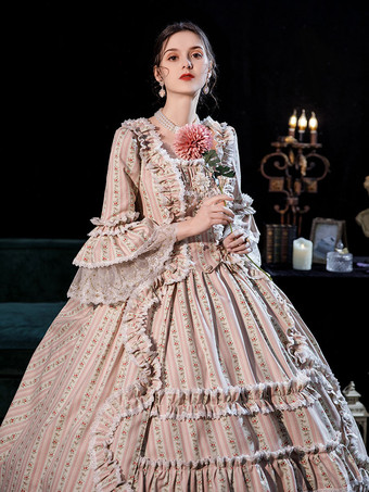 女性のための赤面ピンクのレトロなコスチュームドレスユーロスタイルのマリーアントワネットコスチュームパーティーウエディングドレス