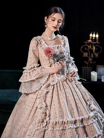 女性のための赤面ピンクのレトロなコスチュームドレスユーロスタイルのマリーアントワネットコスチュームパーティーウエディングドレス