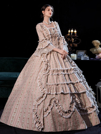 女性のための赤面ピンクのレトロなコスチュームドレスユーロスタイルのマリーアントワネットコスチュームパーティーウエディングドレス