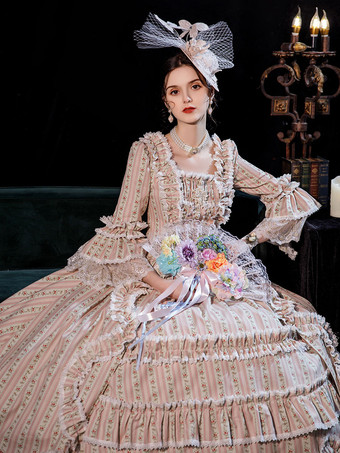 女性のための赤面ピンクのレトロなコスチュームドレスユーロスタイルのマリーアントワネットコスチュームパーティーウエディングドレス