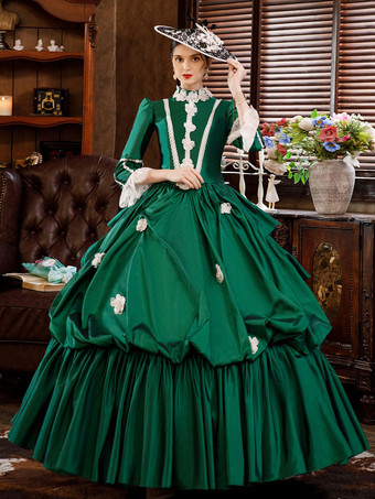 女性のための緑のレトロな衣装ドレスユーロスタイルマリーアントワネット衣装仮面舞踏会の夜会服