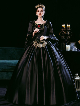 Vestido de baile preto retrô traje feminino estilo europeu Marie Antoinette traje de baile de máscaras